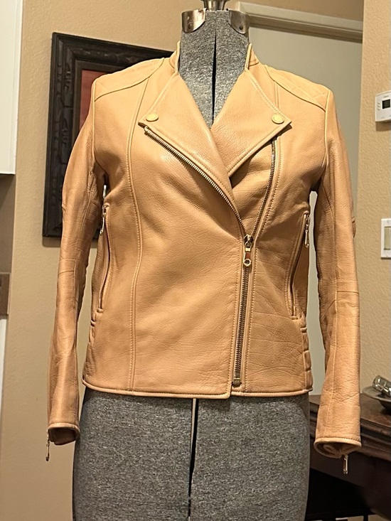 Mulberry Jackets & Blazers - Mulberry Beige Leather Moto Jacket
